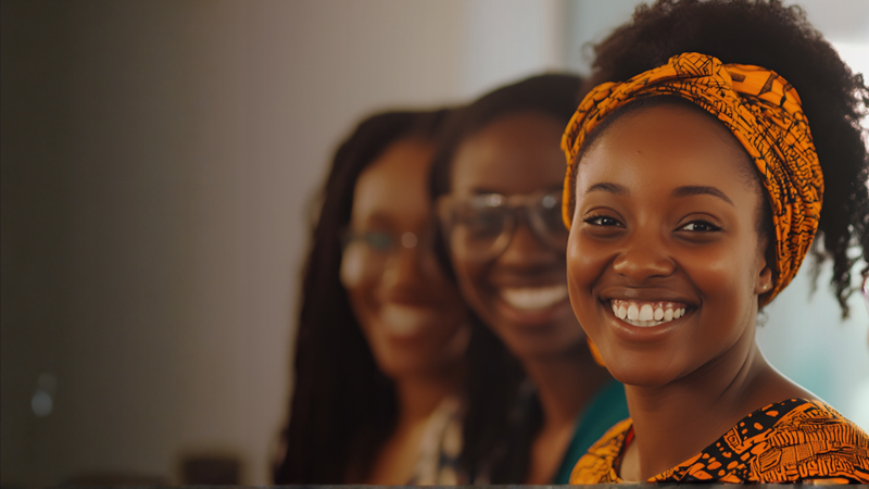 Three women smiling